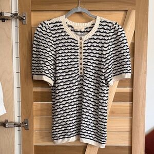 Sezane Black and Cream Patterned Button Down Shirt